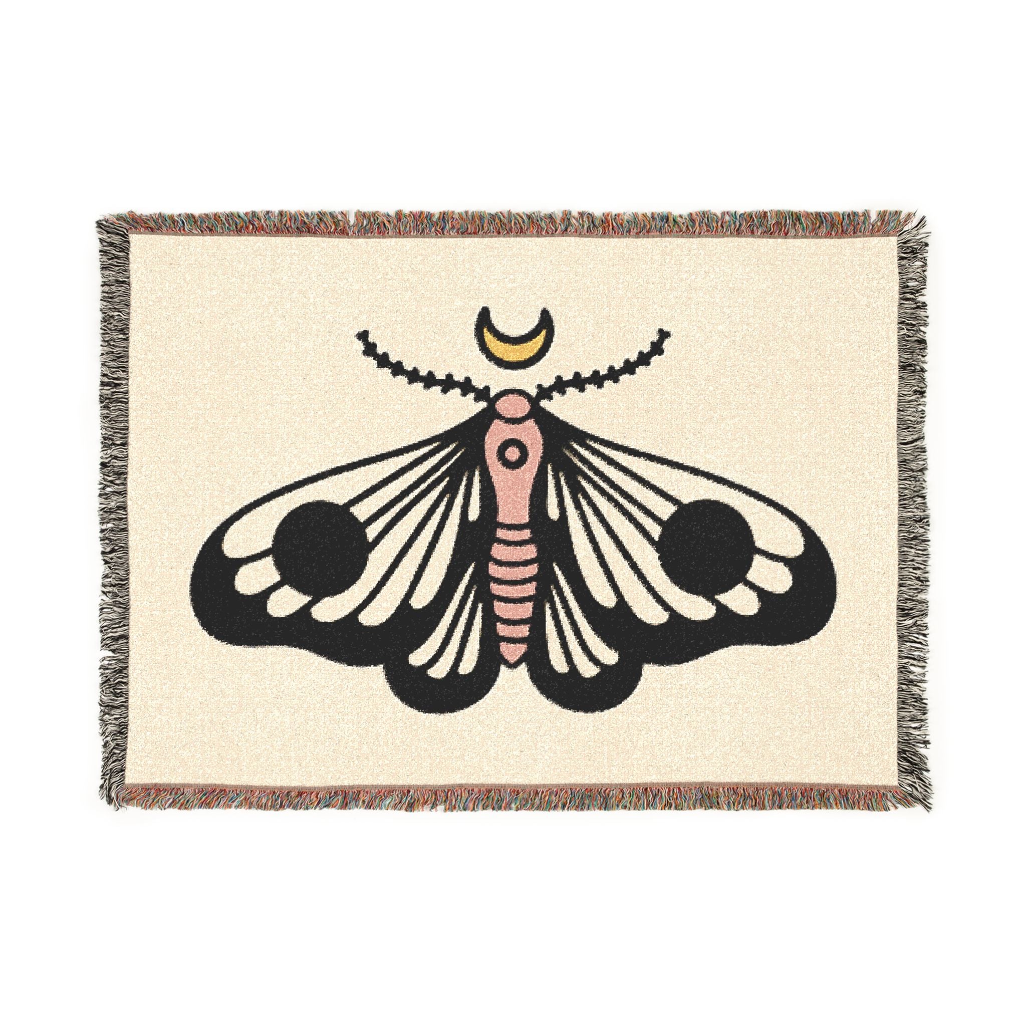Moth Moon Woven Blanket — Boho Decorative Throw