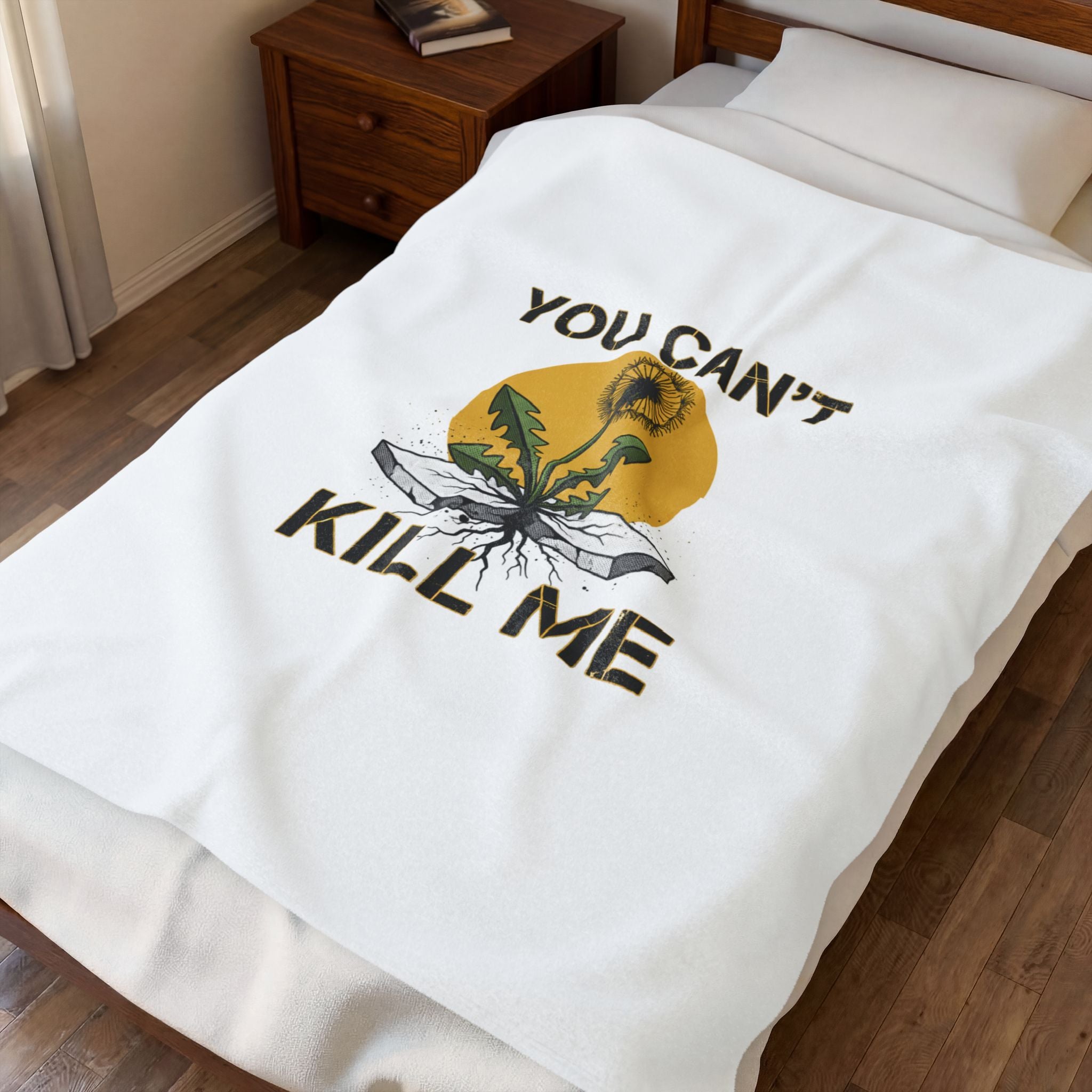 You Can't Kill Me Blanket | gritty halftone floral, punk botanical, weedcore