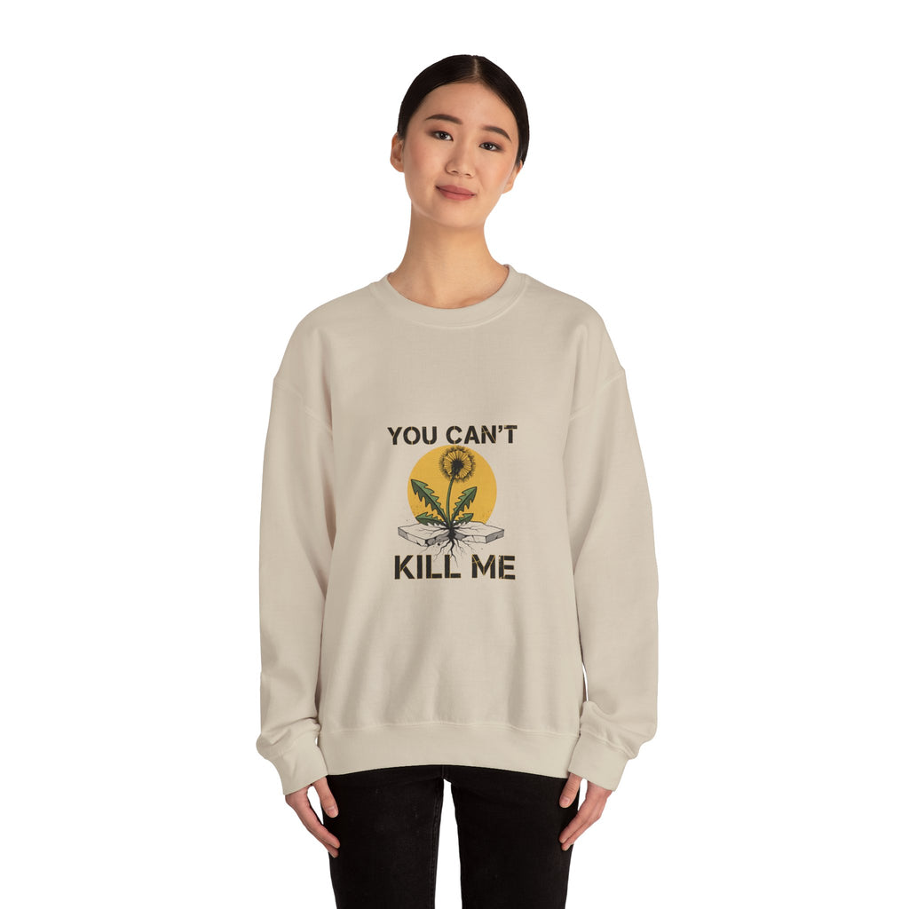 You Can't Kill Me Crewneck, halftone floral punk botanical, weedcore