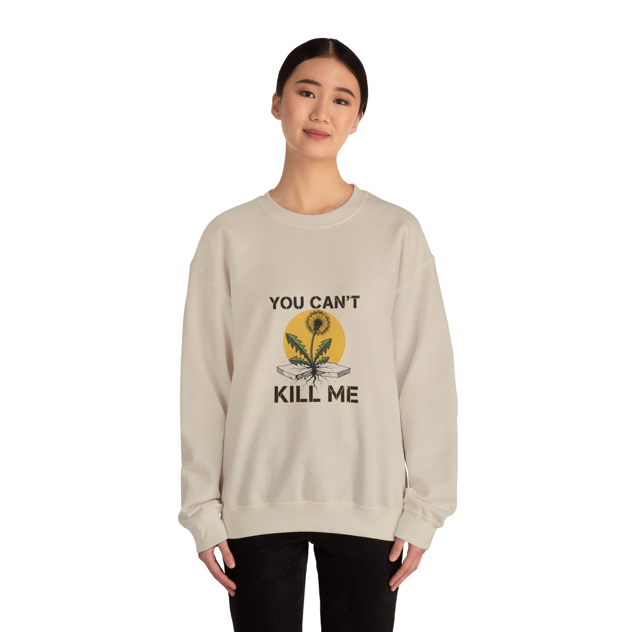 You Can't Kill Me Crewneck, halftone floral punk botanical, weedcore