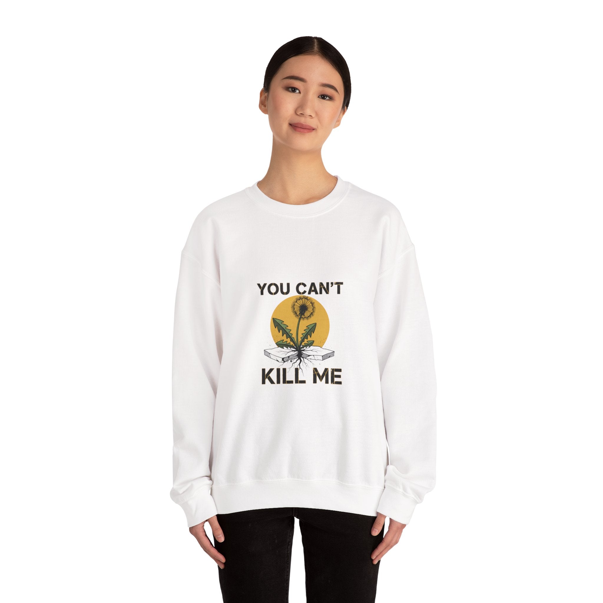 You Can't Kill Me Crewneck, halftone floral punk botanical, weedcore