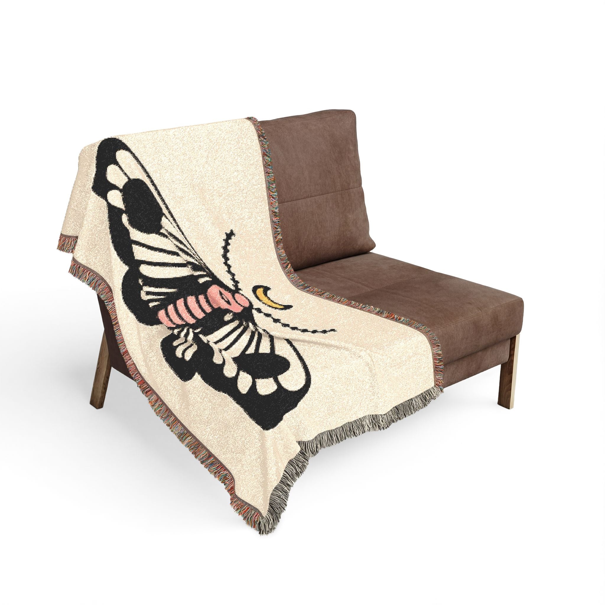 Moth Moon Woven Blanket — Boho Decorative Throw