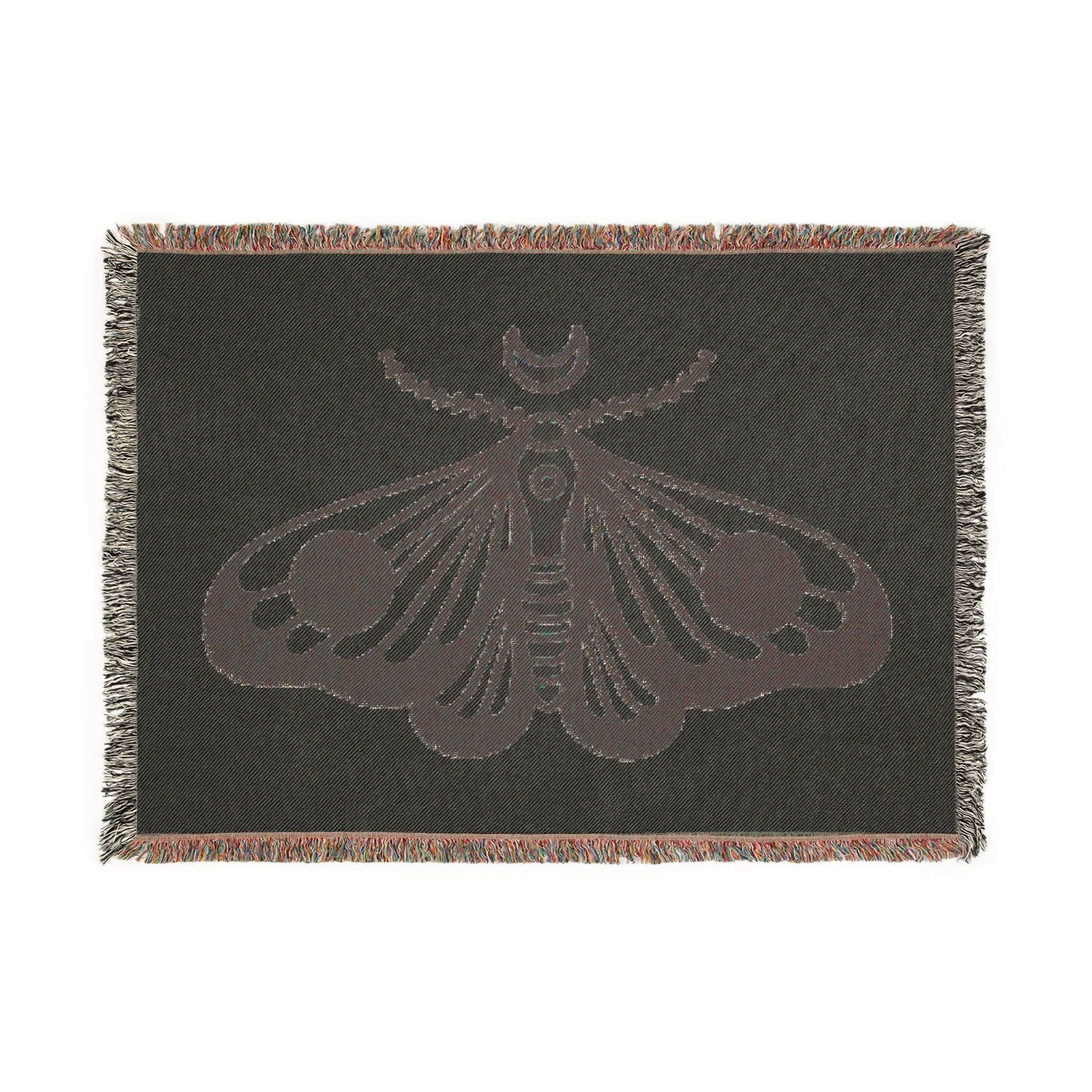 Moth Moon Woven Blanket — Boho Decorative Throw
