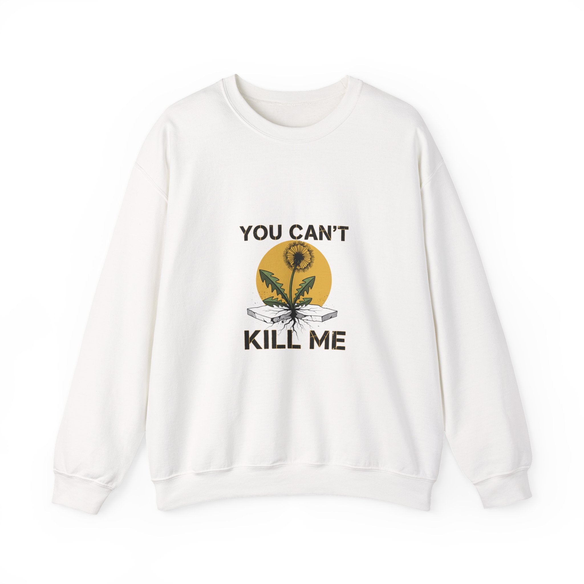 You Can't Kill Me Crewneck, halftone floral punk botanical, weedcore